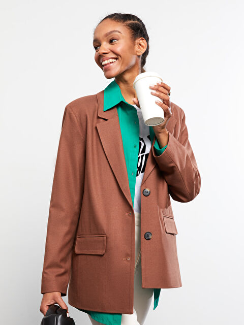 LCW Vision Buttoned Regular Long Sleeve Gabardine Fabric Women's Jacket - S2CY34Z8-HGE