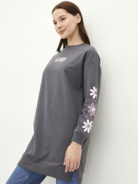 LCW Modest Crew Neck Printed Long Sleeve Oversize Women's Sweatshirt Tunic - S2CY86Z8-S4E