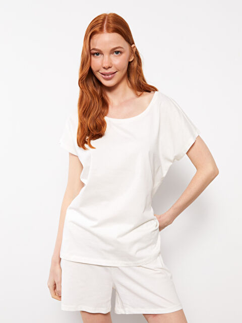 LCW DREAM Crew Neck Straight Short Sleeve Cotton Women's Pajamas Set - S2DB36Z8-FDU