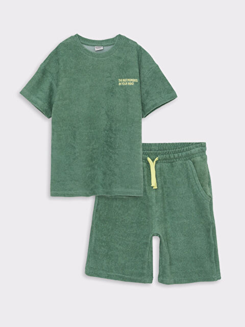 LCW Kids Crew Neck Embroidery Detailed Short Sleeve Boy T-Shirt and Shorts - S2DD20Z4-GRY