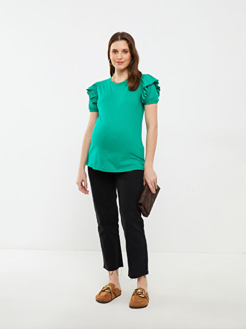 LCWAIKIKI Maternity Bisiklet Yaka Düz Kısa Kollu Pamuklu Hamile Tişört