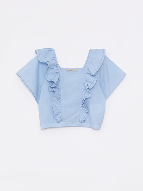 LCW Kids Square Collar Basic Short Sleeve Poplin Girl's Blouse - S2DF03Z4-G9Q