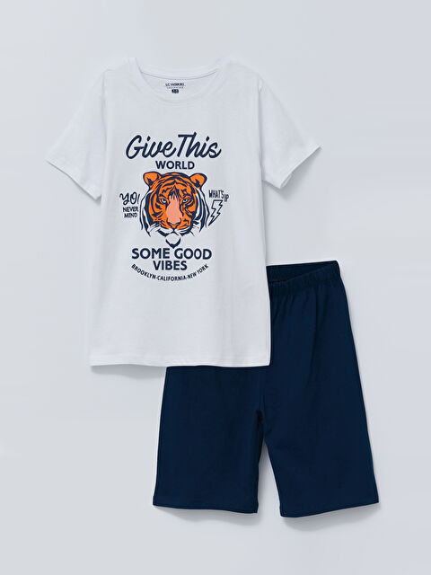 LCW Kids Crew Neck Printed Short Sleeve Boys' Shorts Pyjama Set - S2DG63Z4-E5X