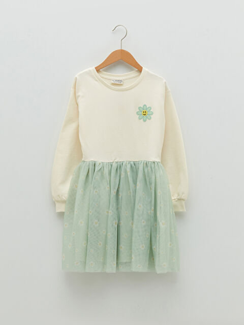 LCW Kids Crew Neck Embroidery Detailed Long Sleeve Girl Dress - S2DK30Z4-FDW