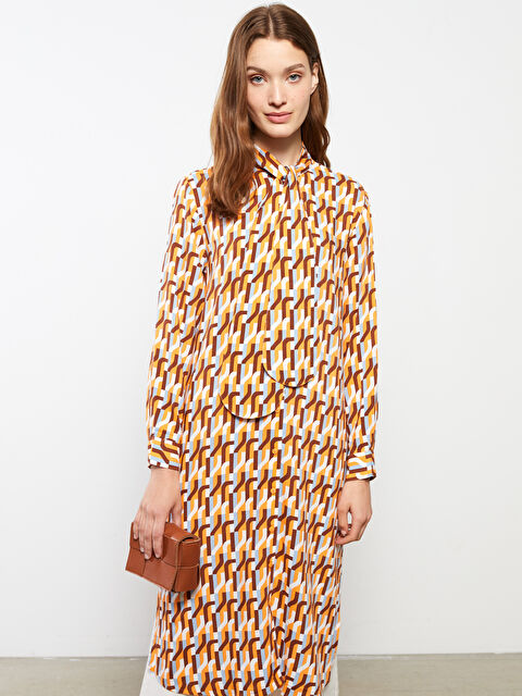 LCWAIKIKI Classic Tie Collar Patterned Long Sleeve Viscose Women's Tunic - S2DQ61Z8-F9C