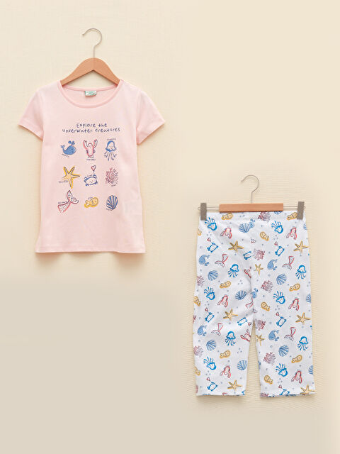 LCW Kids طقم بيجامة للبنات بياقة دائرية كم قصير مطبوع - S2DS60Z4-FRA