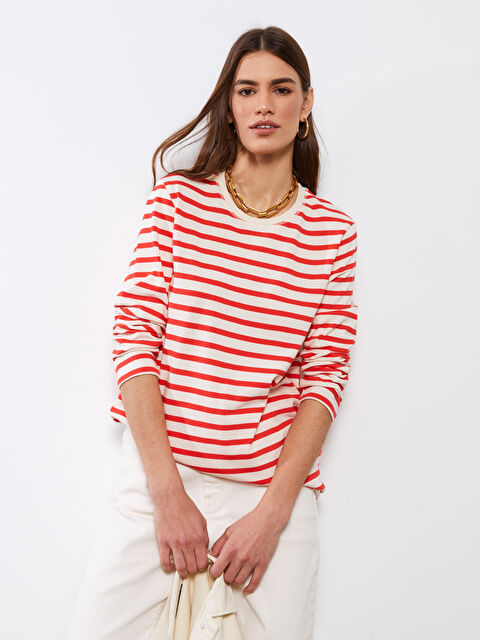 LCWAIKIKI Classic Crew Neck Striped Long Sleeve Cotton Women's Tunic - S2DT35Z8-LJE