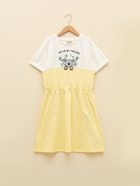 LCW Kids Crew Neck Printed Short Sleeve Cotton Girl Dress - S2DY15Z4-FTK
