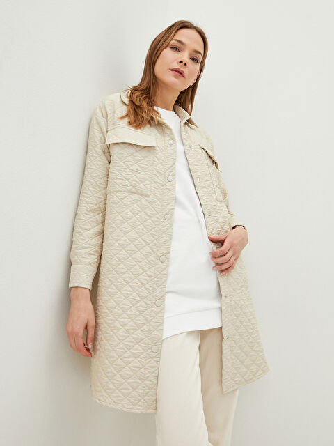 LCWAIKIKI Classic Shirt Collar Quilted Patterned Long Sleeve Women's Coat - S2EA20Z8-G5M