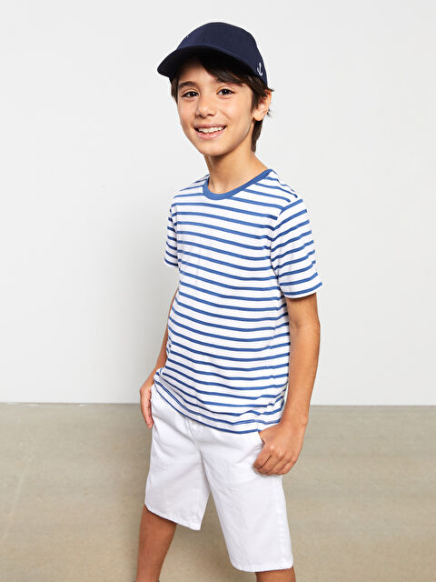 LCW Kids Crew Neck Striped Short Sleeve Cotton Boy T-Shirt - S2EA88Z4-LGS