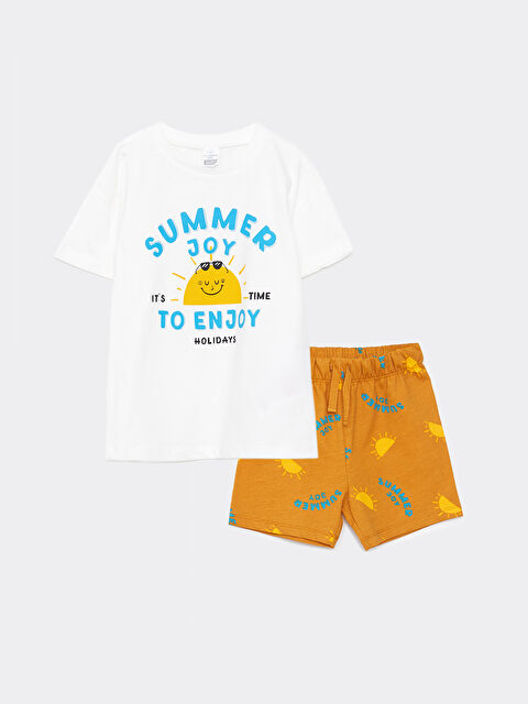 LCW baby Crew Neck Short Sleeve Printed Cotton Baby Boy T-Shirt and Shorts 2-Piece Set - S2EB26Z1-FFB