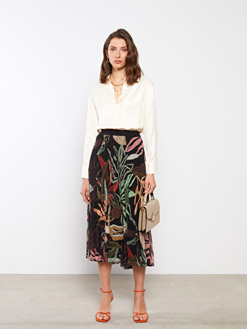 LCWAIKIKI Classic Elasticated Waist Patterned Chiffon Women's Pleated Skirt - S2EB81Z8-LUG