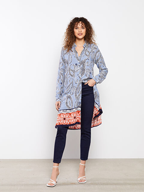 LCWAIKIKI Classic قميص تونيك نسائي كم طويل مطبوع فيسكوز - S2ED95Z8-LQJ