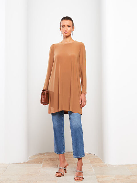 LCWAIKIKI Classic Crew Neck Plain Long Sleeve Women's Tunic - S2EF11Z8-GNC