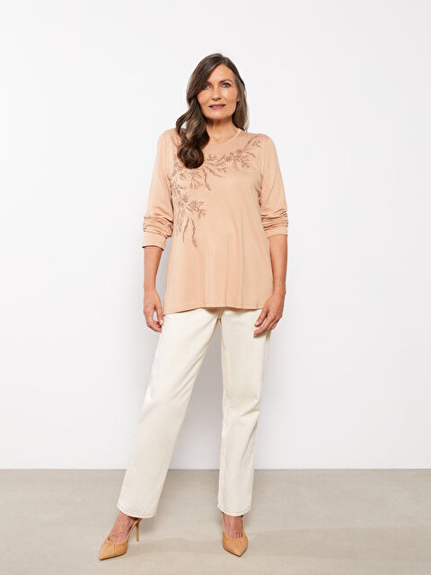 LCW Grace Crew Neck Printed Long Sleeve Women's T-Shirt - S2EF13Z8-GCU