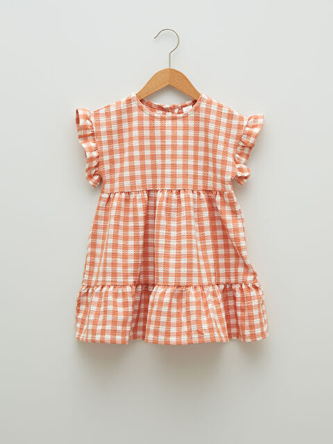 LCW baby Crew Neck Short Sleeve Plaid Pattern Baby Girl Dress - S2EF40Z1-LLX