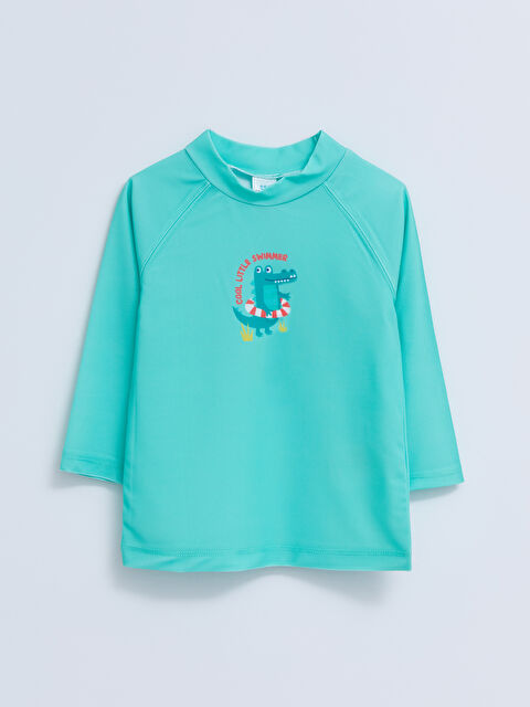 LCW baby Bisiklet Yaka Uzun Kollu Baskılı Erkek Bebek Yüzme Giysisi Üst