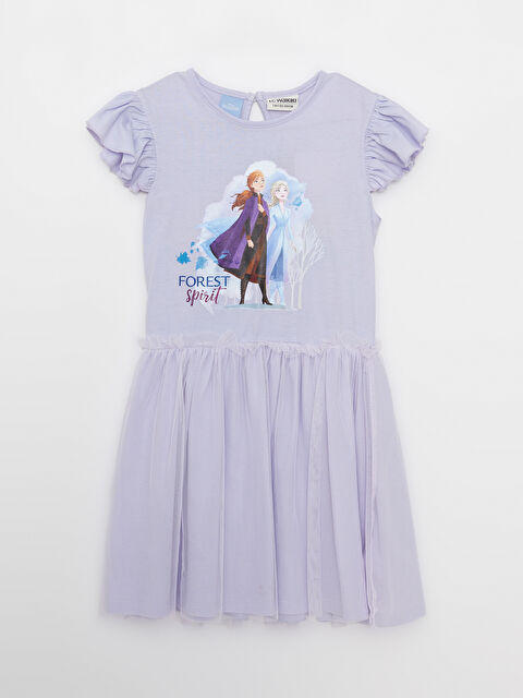 LCW Kids Crew Neck Frozen Printed Short Sleeve Girl Dress - S2EN56Z4-G7S