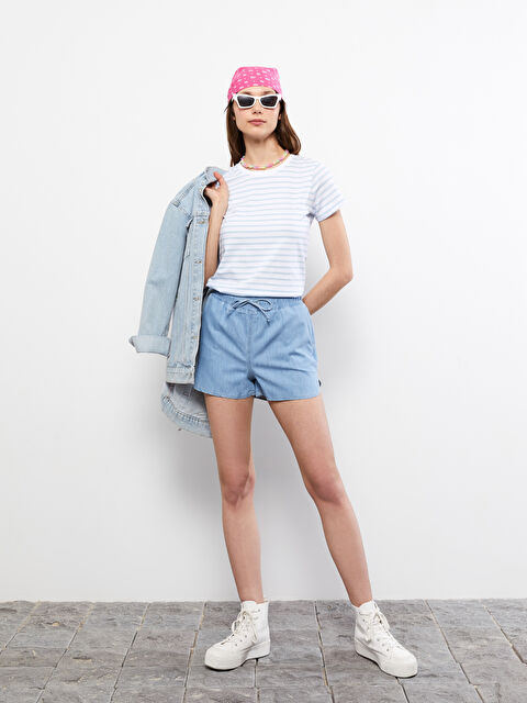 LCW Jeans شورت جينز بوسط مطاطي مستقيم بمقاس قياسي للسيدات - S2EN75Z8-311