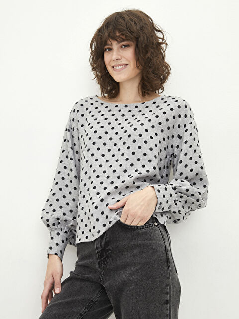 LCW Vision Crew Neck Polka Dot Long Sleeve Gabardine Women's Blouse - S2EP73Z8-LRW