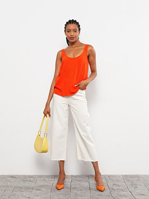 LCW Vision Kadın U Yaka Düz Kolsuz Viskon Bluz - S2EQ02Z8-GRM