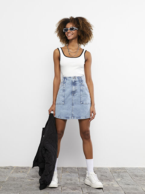 LCW Vision Standart Fit Düz Cep Detaylı Kadın Rodeo Jean Etek