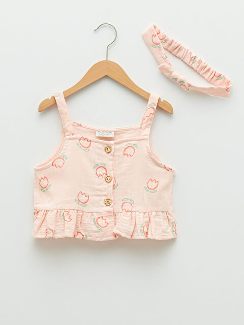 LCW Kids Blouse et Bandeau à Bretelles Imprimée en Coton pour Fille à Col Carré - S2EQ15Z4-LT4