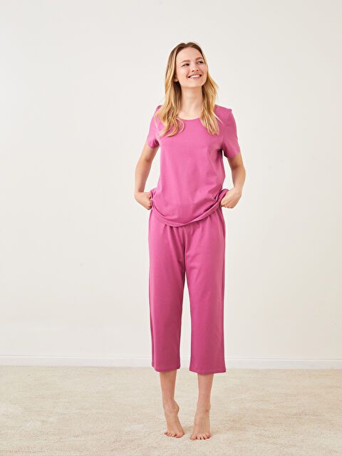 LCW DREAM Crew Neck Straight Short Sleeve Cotton Women's Pajamas Set - S2ER70Z8-GX1