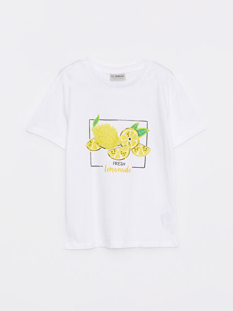 LCW Kids Crew Neck Printed Short Sleeve Cotton Girl T-shirt - S2ES32Z4-U7E