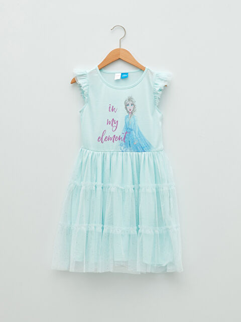 LCW Kids فستان للبنات بياقة دائرية مطبوع عليه إلسا بأكمام قصيرة - S2EU86Z4-QWV