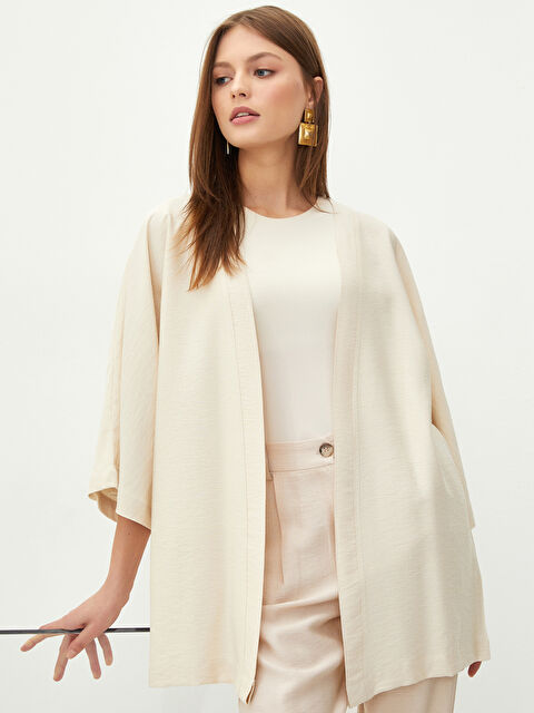 LCW Vision Women's Shawl Collar Plain Kimono - S2EV67Z8-T8Q