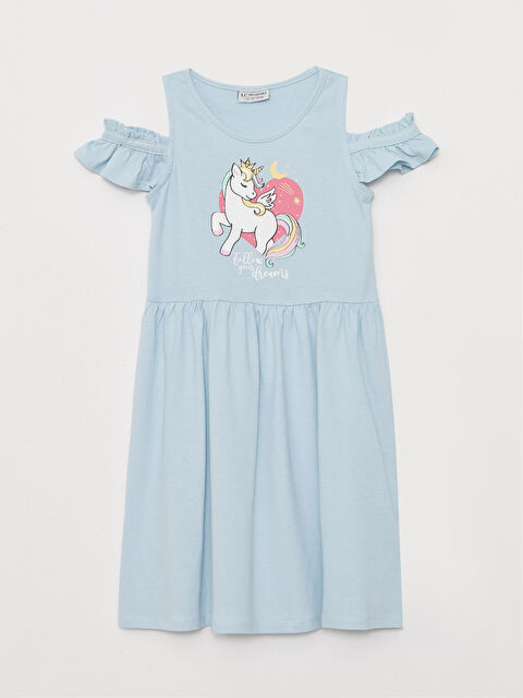 LCW Kids Платье с круглым вырезом, с принтом и коротким рукавом для девочек - S2EY75Z4-QXE