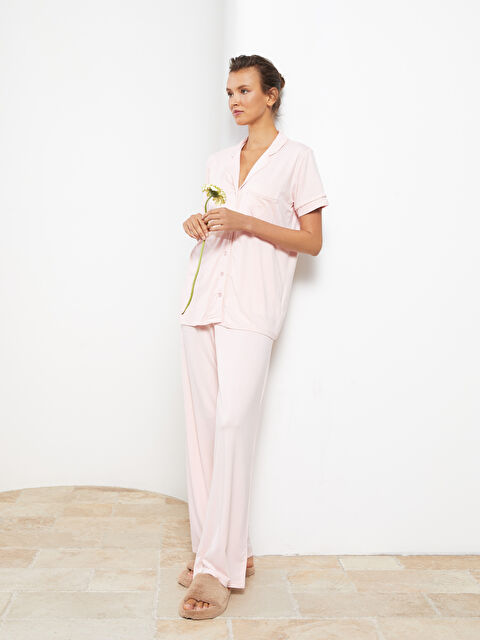 LCW DREAM Gömlek Yaka Baskılı Kısa Kollu Kadın Pijama Takımı