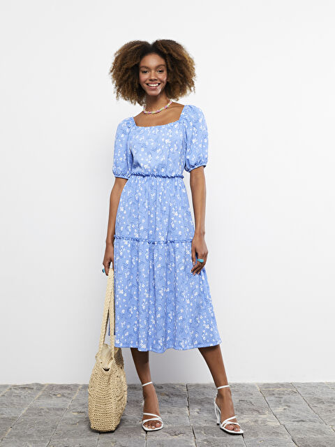 LCW Kids Square Collar Patterned Short Sleeve Women's Dress Mother Daughter Combination - S2FD05Z8-LQQ