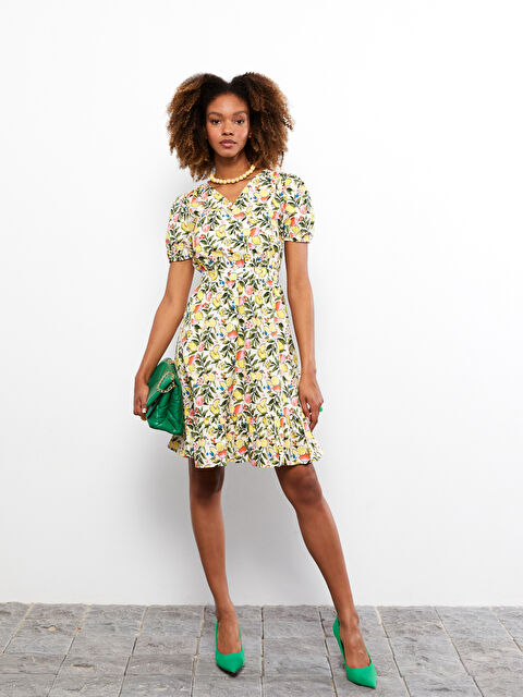 LCW Kids Double Breasted Collar Patterned Short Sleeve Poplin Women's Dress Mother Daughter Combination - S2FD08Z8-LU7