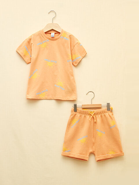 LCW baby Crew Neck Short Sleeve Printed Baby Boys' T-Shirt and Shorts 2 Pack Set - S2FH30Z1-LSS