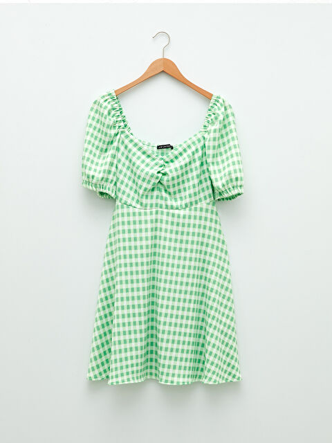 LCW Limited فستان نسائي بياقة على شكل قلب كاروهات كم قصير - S2FI68Z8-LRF