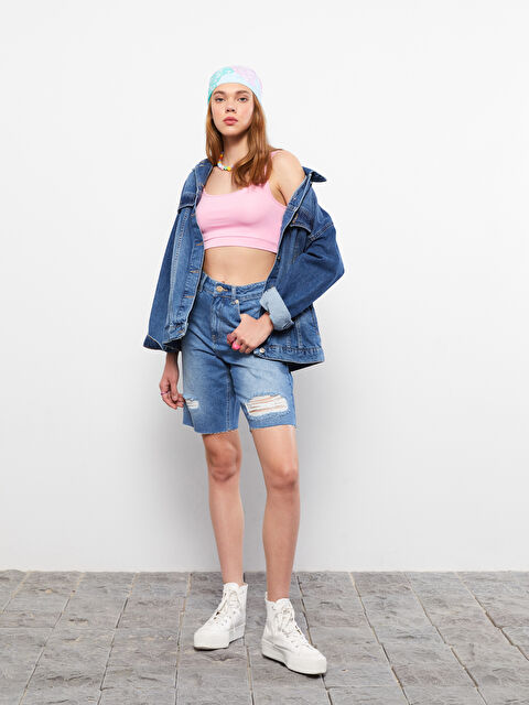 LCW Jeans High Waist Standard Fit Straight Pocket Detailed Women's Jean Shorts - S2FL20Z8-507