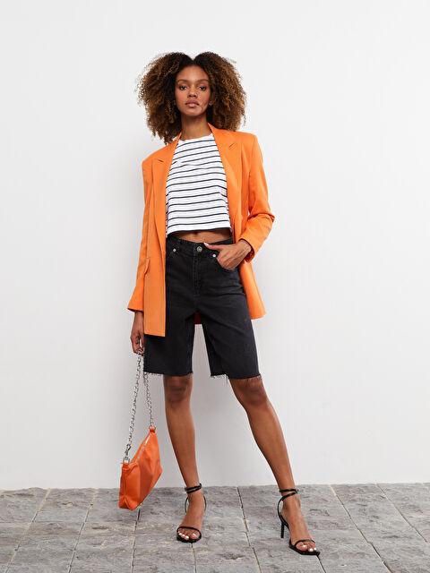 LCW Jeans شورت جينز روديو بوسط عالي بقصة عادية وتفاصيل جيوب للسيدات - S2FL21Z8-327