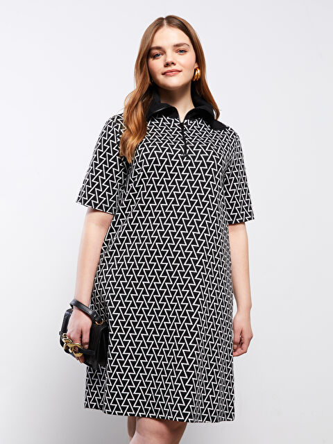 LC WAIKIKI Plus Size Turtleneck Patterned Short Sleeve Women's Dress - S2FR80Z8-MHS