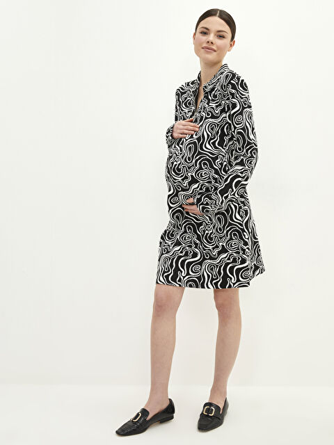 LCWAIKIKI Maternity Gömlek Yaka Desenli Uzun Kollu Hamile Elbise - S2FR81Z8-MHS