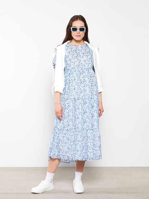 LCWAIKIKI Maternity Crew Neck Floral Short Sleeve Chiffon Maternity Dress - S2FS72Z8-LQQ