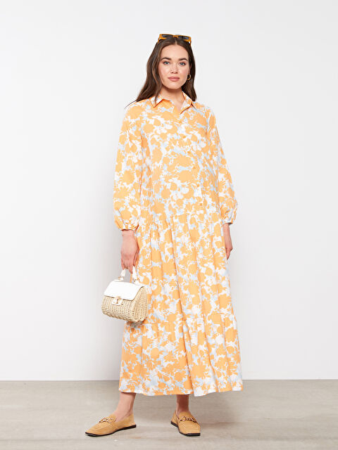 LCWAIKIKI Maternity Gömlek Yaka Desenli Uzun Kollu Poplin Hamile Elbise