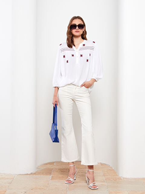 LCWAIKIKI Classic Henley Neckline Embroidered Long Sleeve Viscose Women's Blouse - S2FU08Z8-RVK