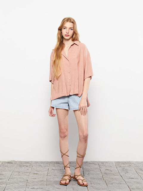 LCW Vision Front Button Closure Straight Short Sleeve Women's Shirt - S2FU23Z8-GCP