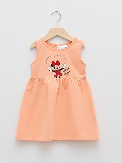 LCW baby Bisiklet Yaka Minnie Mouse Baskılı Kız Bebek Elbise