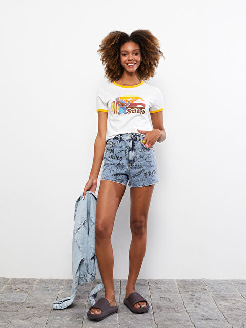 LCW Jeans شورت جينز روديو حريمي بتفاصيل جيب مطبوعة بقصة مريحة و خصر عالي - S2FV55Z8-311