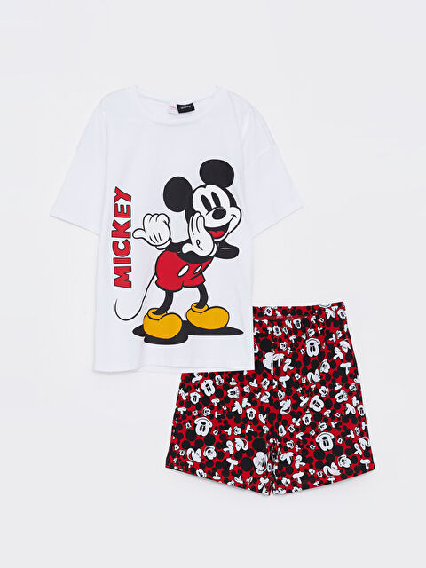 LCW Kids Crew Neck Mickey Mouse Printed Short Sleeve Girls' Shorts Pajamas Set - S2G035Z4-E5X