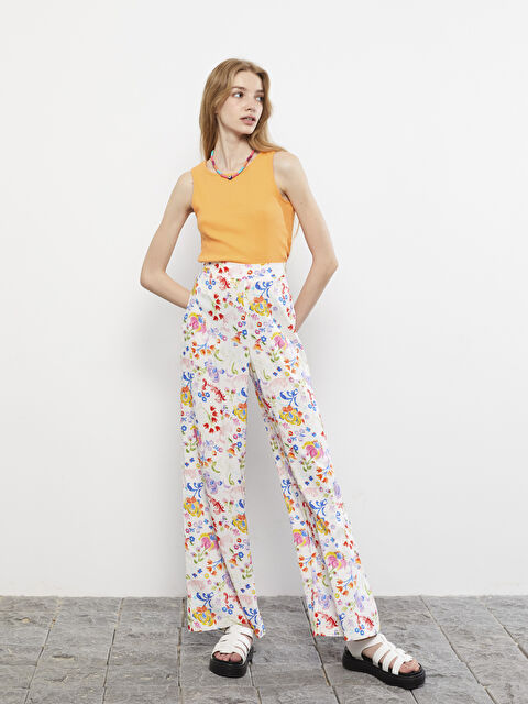 LCW Vision Elastic Waist Patterned Viscose Women Trousers - S2G149Z8-LT4