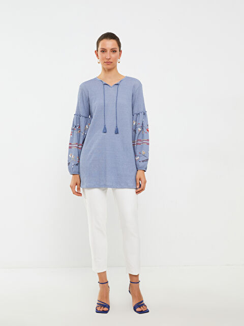 LCWAIKIKI Classic Tie Collar Embroidered Long Sleeve Women's Tunic - S2G193Z8-LXM